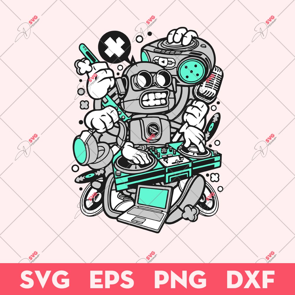 DJ Robot SVG, Robot SVG, Music SVG