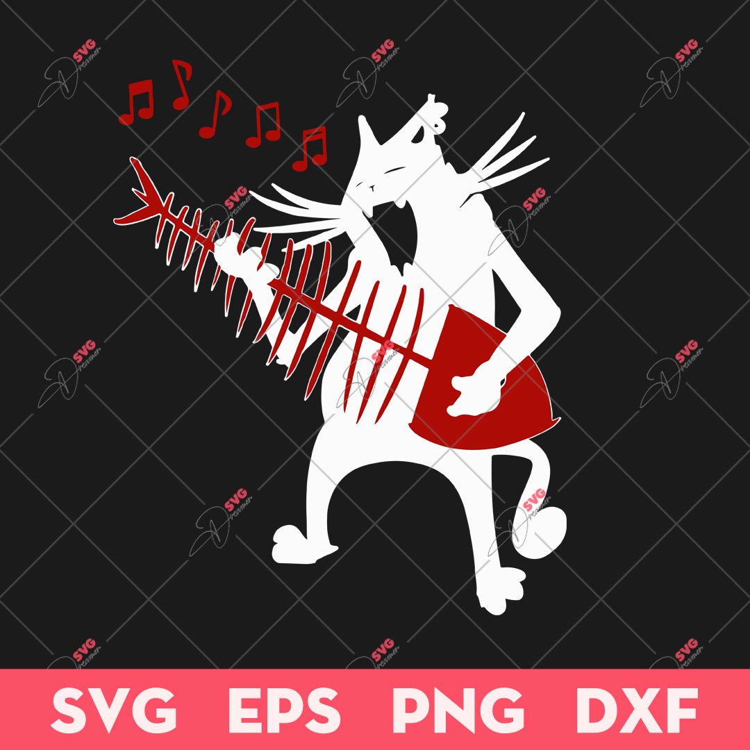Cat Playing Fish Bone Guitar Rock And Roll SVG, Gift Kitty Lover SVG, Cat Valentine SVG
