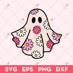 Cute Flower Ghost SVG, Cute Ghost Valentine SVG, Valentine's Day SVG