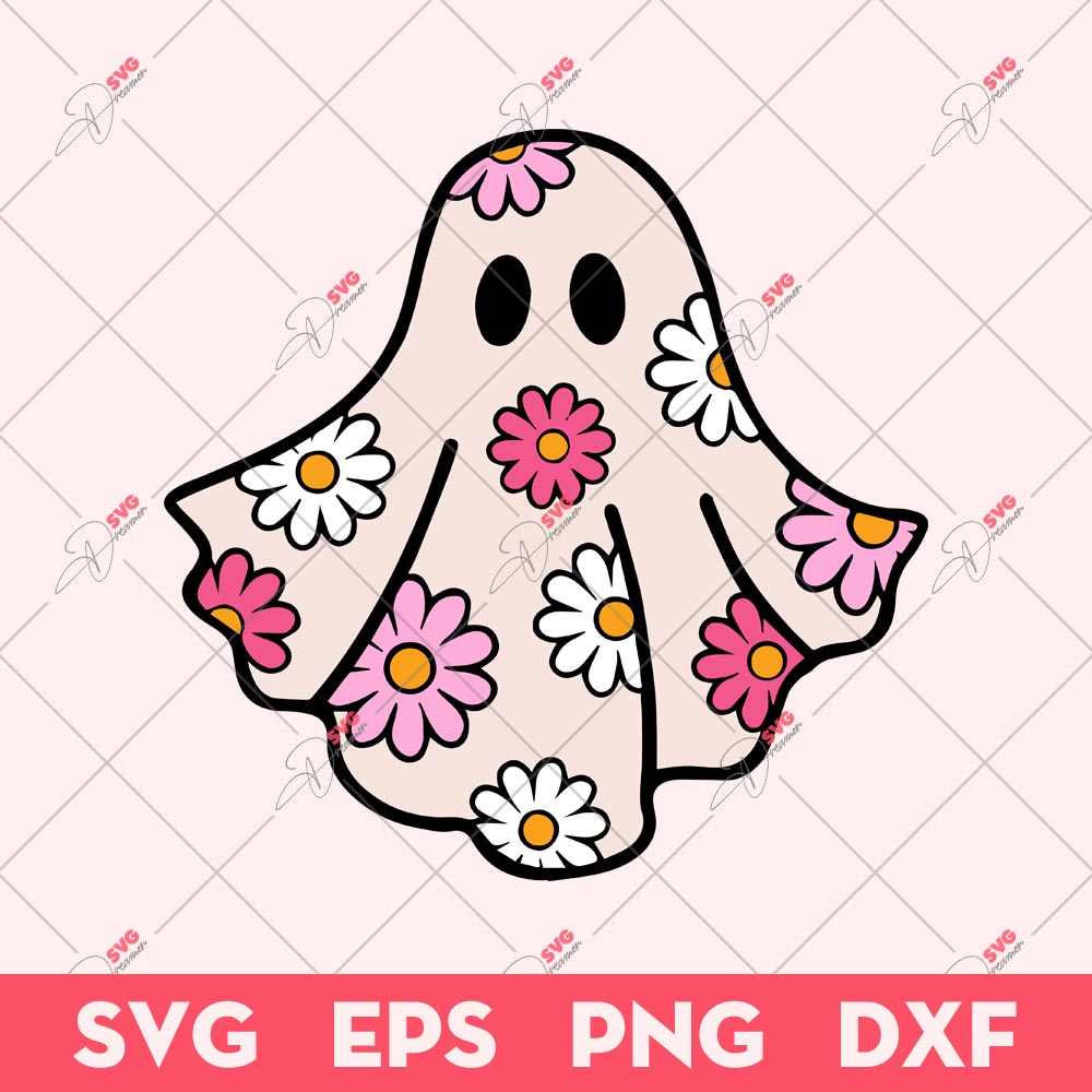 Cute Flower Ghost SVG, Cute Ghost Valentine SVG, Valentine's Day SVG