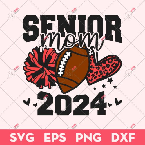 Football Leopard Heart Graduation SVG, Senior Mom 2024 SVG, Graduation Mom SVG
