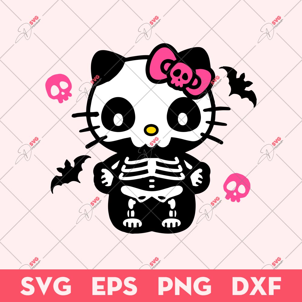Hello Kitty Skeleton SVG, Hello Kitty Halloween SVG, Skeleton Halloween SVG