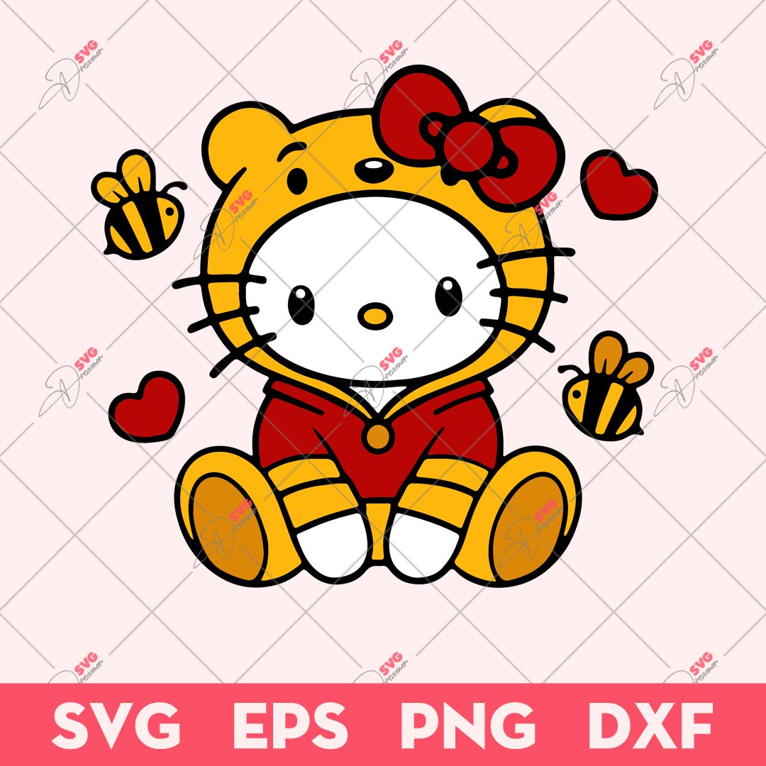 Hello Kitty Winnie Pooh Valentine SVG, Winnie Pooh Valentine SVG, Hello Kitty Valentine SVG