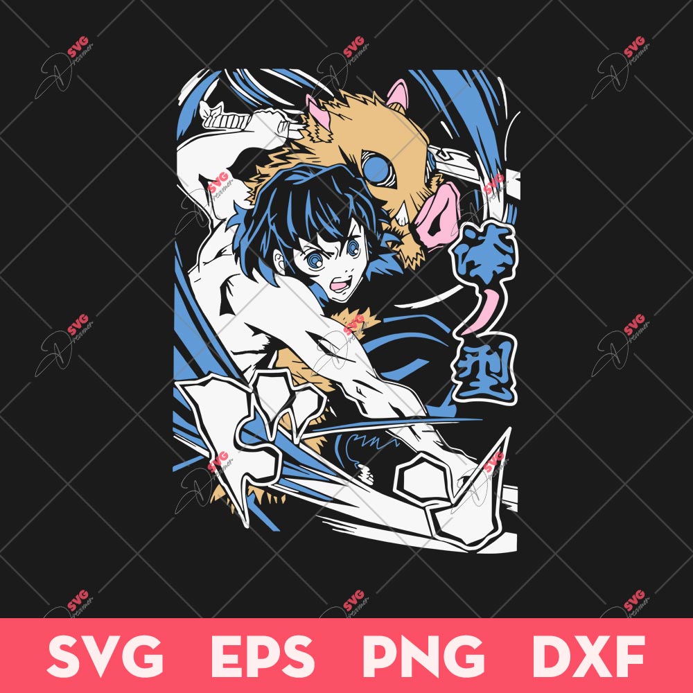Inosuke Hashibira SVG, Kimetsu No Yaiba SVG, Anime SVG