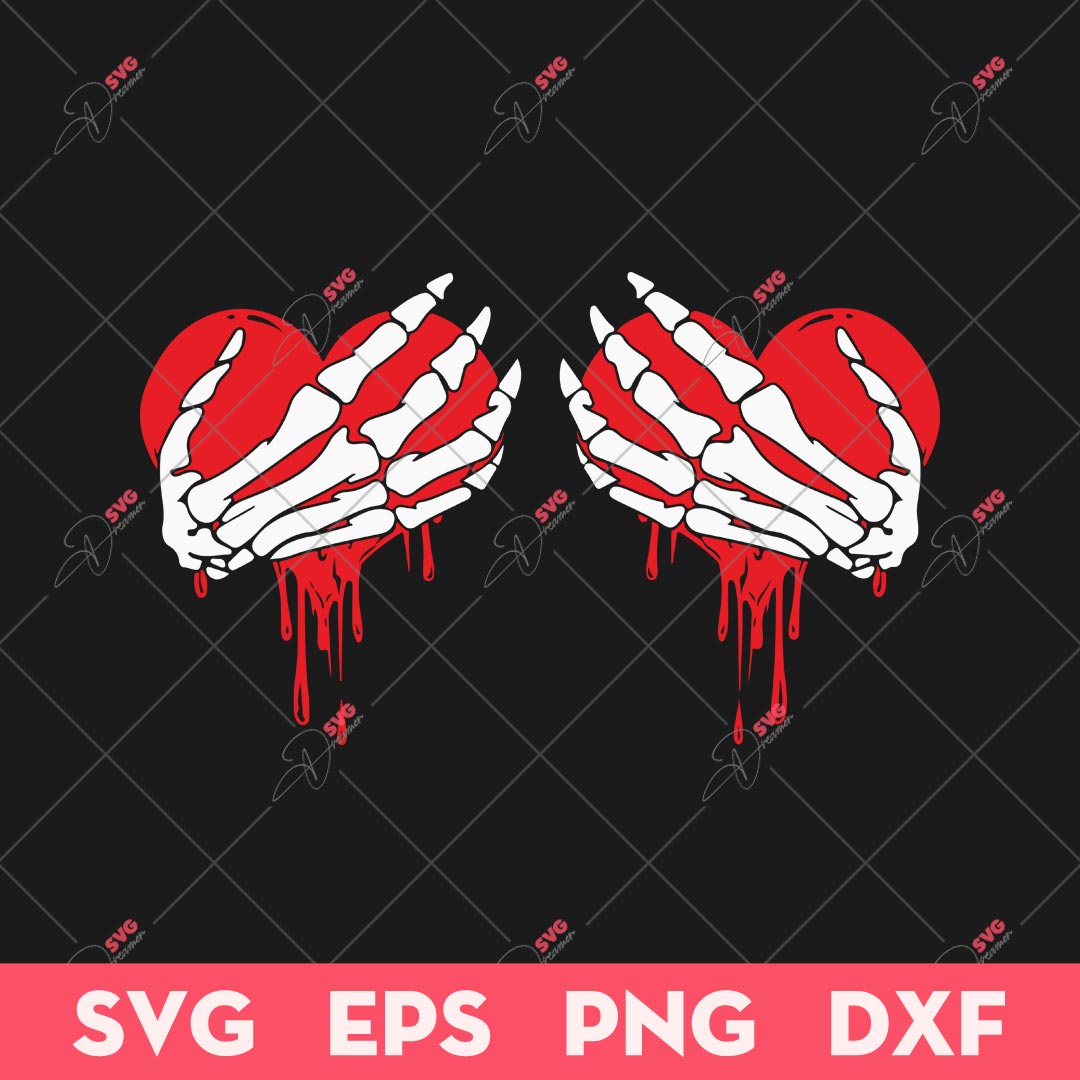 Valentine Skeleton Hands SVG, Skeleton Hands Hold Heart Boobs SVG, Valentine Day SVG