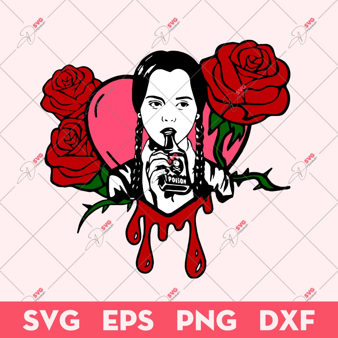 Wednesday Addams Valentine SVG, Wednesday Addams Rose Heart SVG, Valentine Day SVG