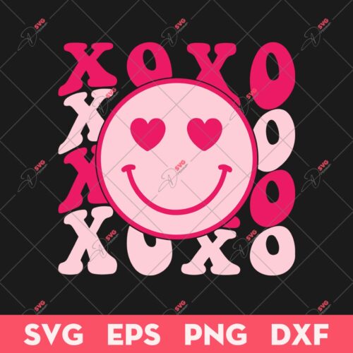 XOXO Happy Face Valentine SVG, Valentine Day SVG, Love Eyes Smiley Happy Face Xoxo SVG