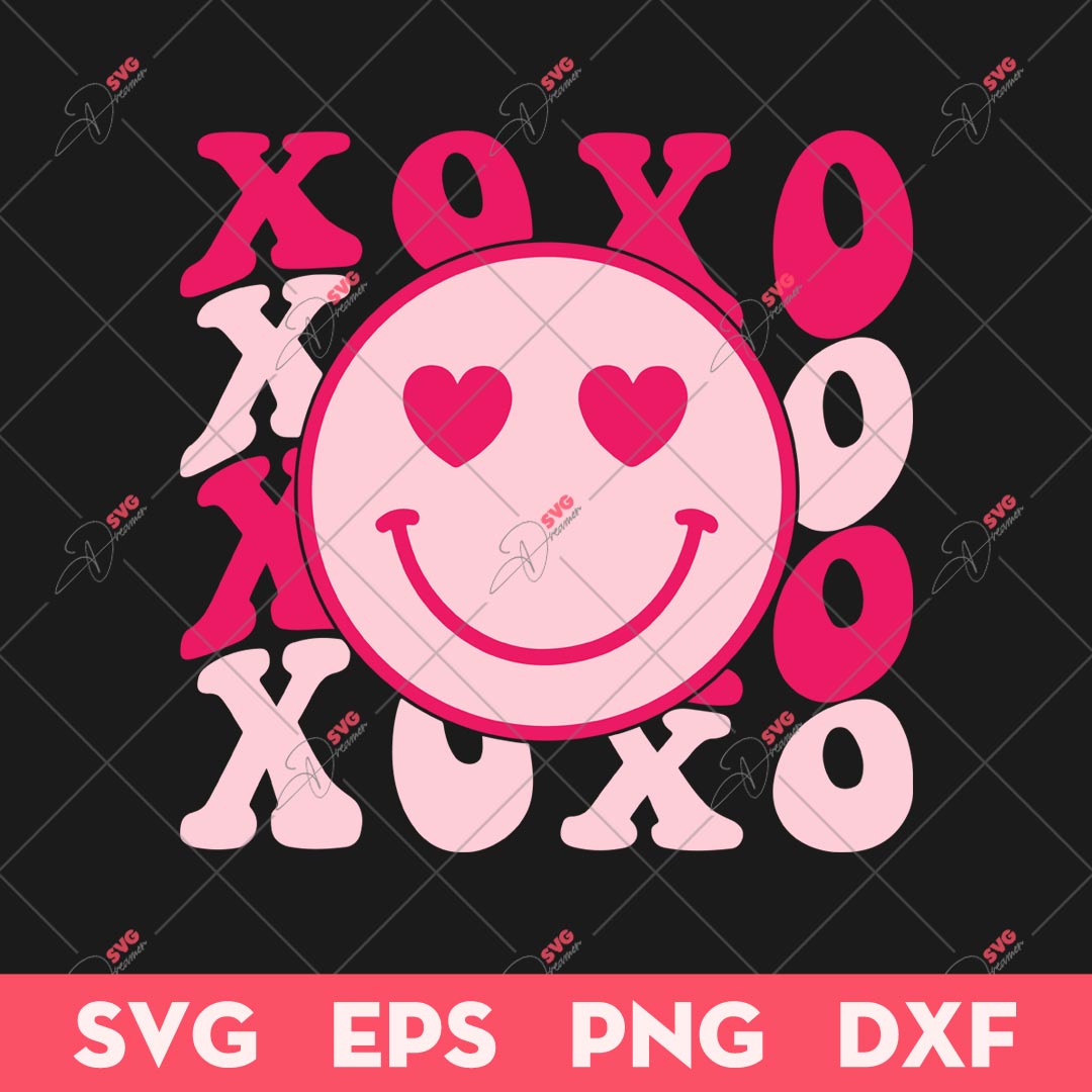 XOXO Happy Face Valentine SVG, Valentine Day SVG, Love Eyes Smiley Happy Face Xoxo SVG