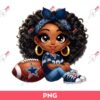 Cartoon African American Girl Football Fan Cowboys PNG, Curly Black Hair Girl Fan Dallas Cowboys PNG
