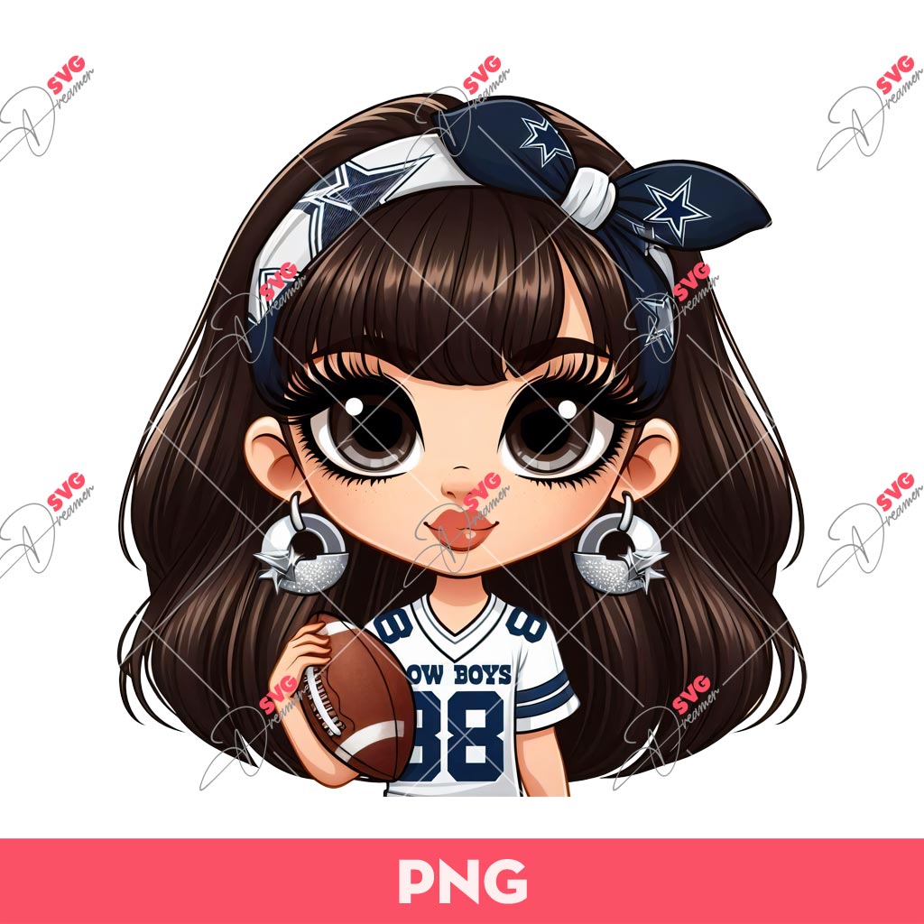 Cartoon Girl Dallas Cowboys Football PNG, Cute Girl Dallas Cowboys Fan PNG