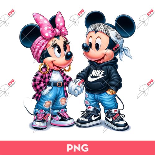 Chicano Cartoon Mickey Minnie Mouse PNG, Disney Mickey Minnie Nike Sport PNG, Mickey Minnie Nike PNG
