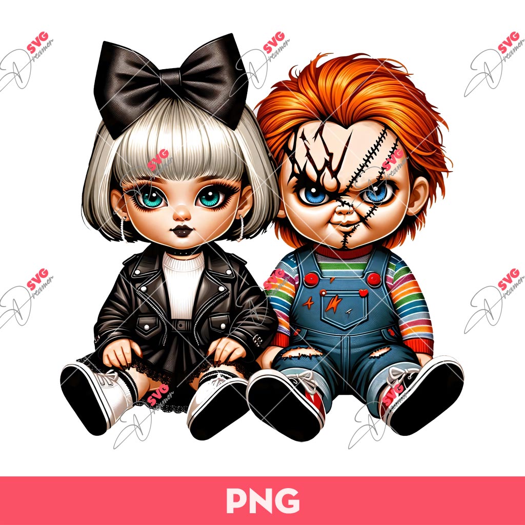 Chicano Chucky And Tiffany Doll PNG, Horror Couple Chicano PNG