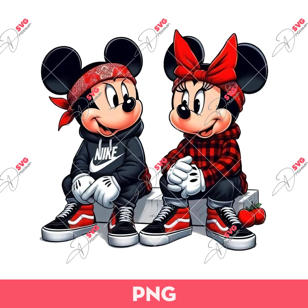 Chicano Mickey And Minnie Mouse Nike PNG, Disney Mickey Minnie Nike PNG, Chicano Style Disney Mouse PNG