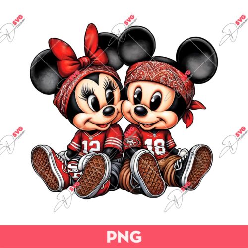 Chicano Mickey Minnie Mouse 49ers NFL Football PNG, Disney Mouse NFL Sport PNG, Mickey And Minnie 49ers PNG