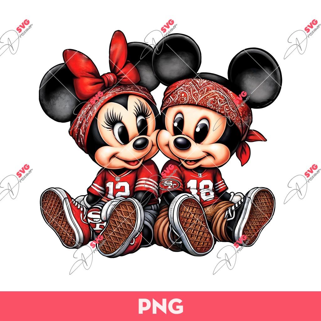 Chicano Mickey Minnie Mouse 49ers NFL Football PNG, Disney Mouse NFL Sport PNG, Mickey And Minnie 49ers PNG