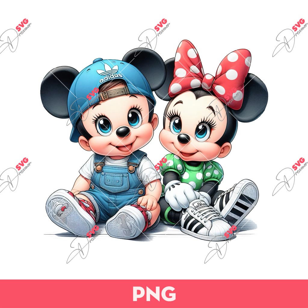 Cute Baby Mickey Minnie Adidas PNG, Disney Mickey Minnie Mouse Sport PNG