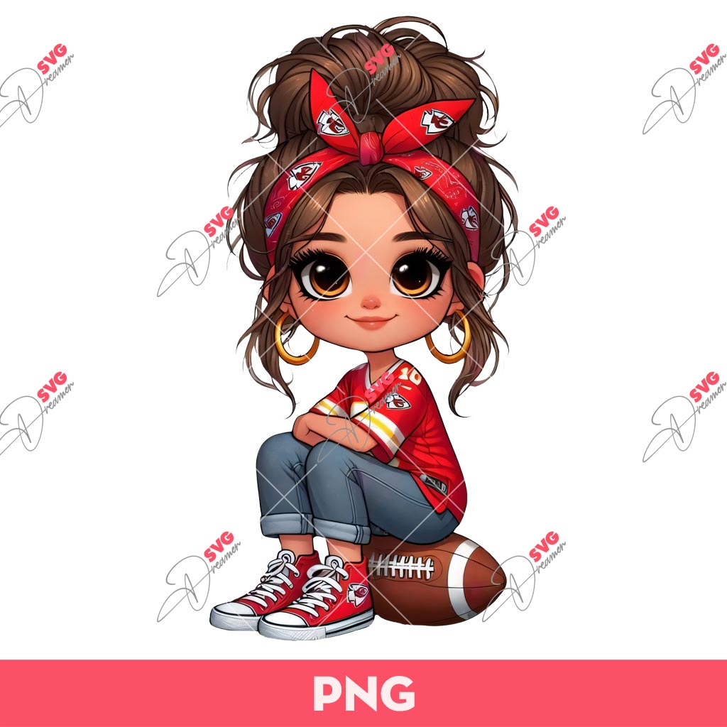 Cute Cartoon Girl Kansas City Chiefs Football Fans PNG, Cute Girl KC Chiefs PNG