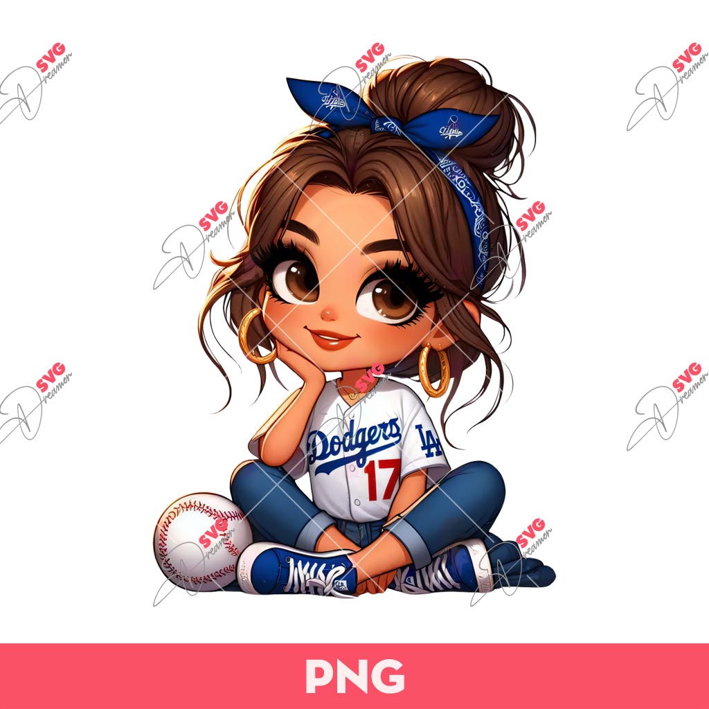 Cute Cartoon Girl LA Dodgers Baseball PNG, Cartoon Girl Los Angeles Dodgers Fans PNG
