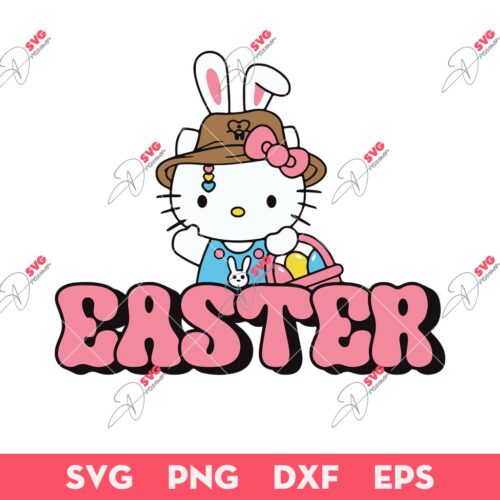 Cute Hello Kitty Easter SVG, Easter Bunny SVG, Kitty Bunny Easter SVG