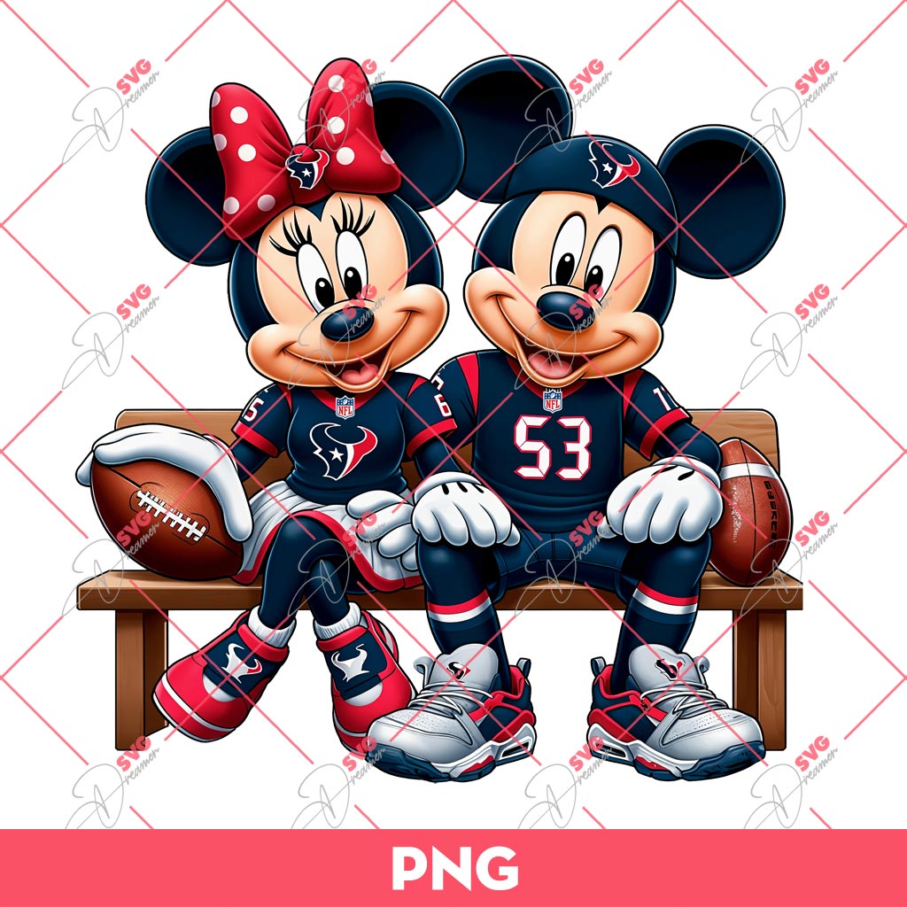 Disney Mouse Houston Texans Football PNG, Mickey Minnie Houston Texans Fans PNG