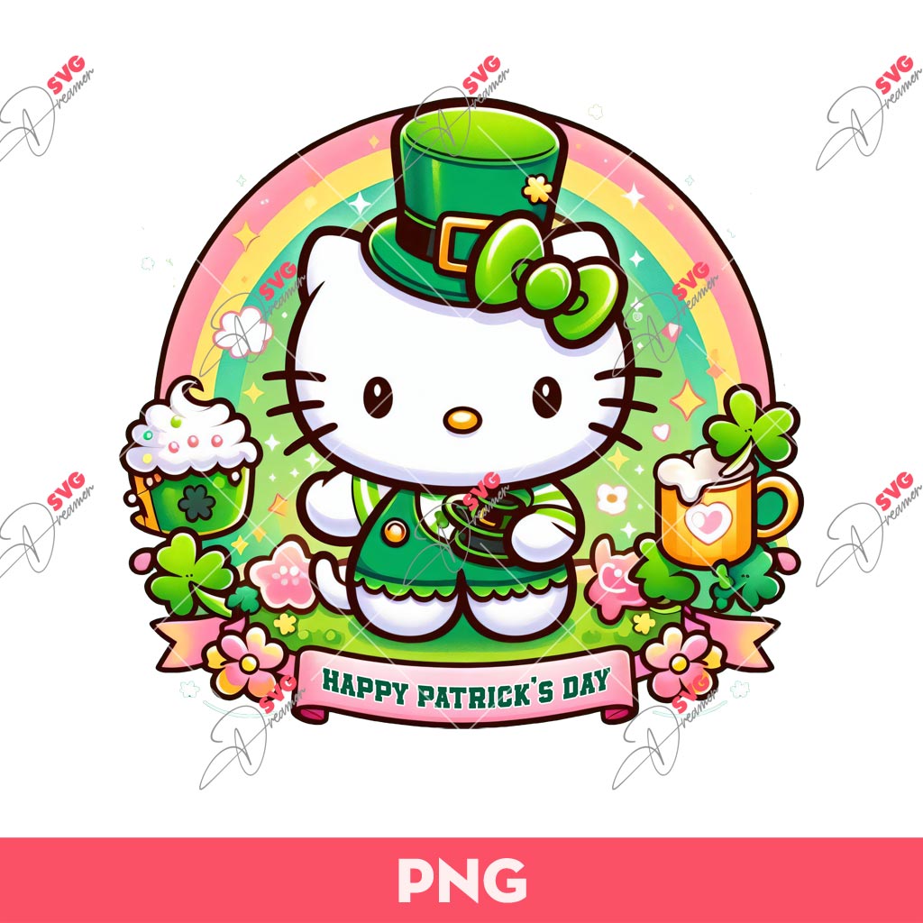 Hello Kitty Happy Patricks Day PNG, Kitty Shamrock PNG, Lucky Kitty PNG