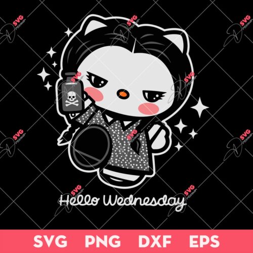Hello Kitty X Wednesday Addams SVG, Hello Kitty SVG, Wednesday Addams SVG