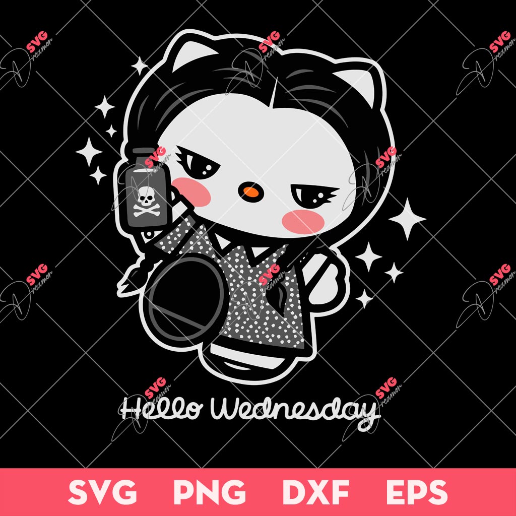 Hello Kitty X Wednesday Addams SVG, Hello Kitty SVG, Wednesday Addams SVG