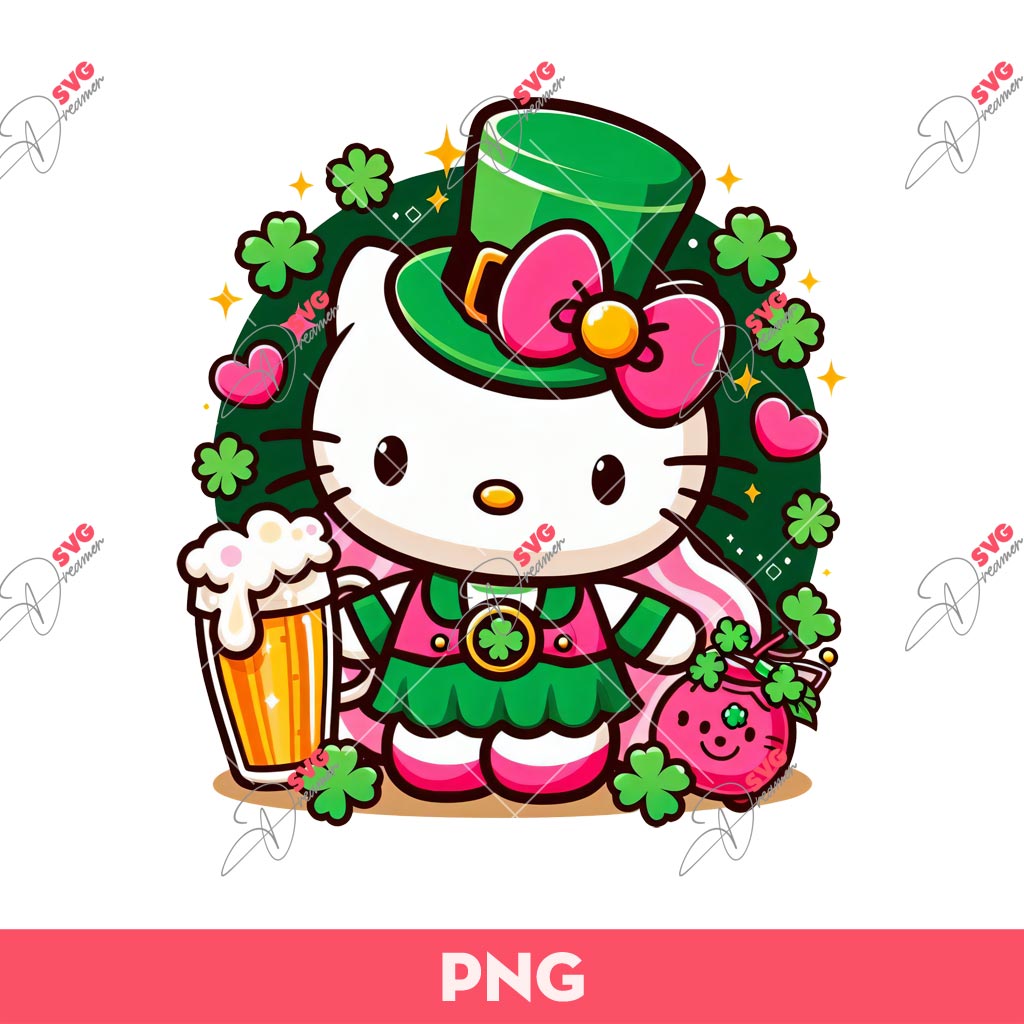 Kitty St Patrick's Day PNG, Saint Patrick's Day Hello Kitty PNG, Kitty Shamrock PNG