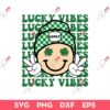 Lucky Vibes Patrick's Day SVG, Smiley Face Lucky SVG, Shamrock SVG