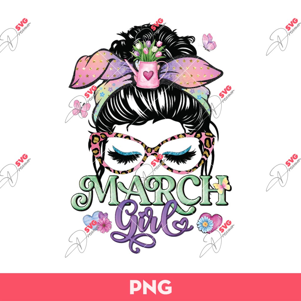 March Girl PNG, Messy Bun March Girl PNG
