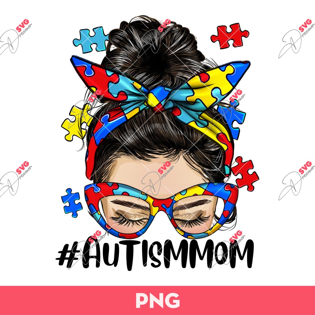 Messy Bun Autism Mom PNG, Mother Autism PNG, Autism PNG
