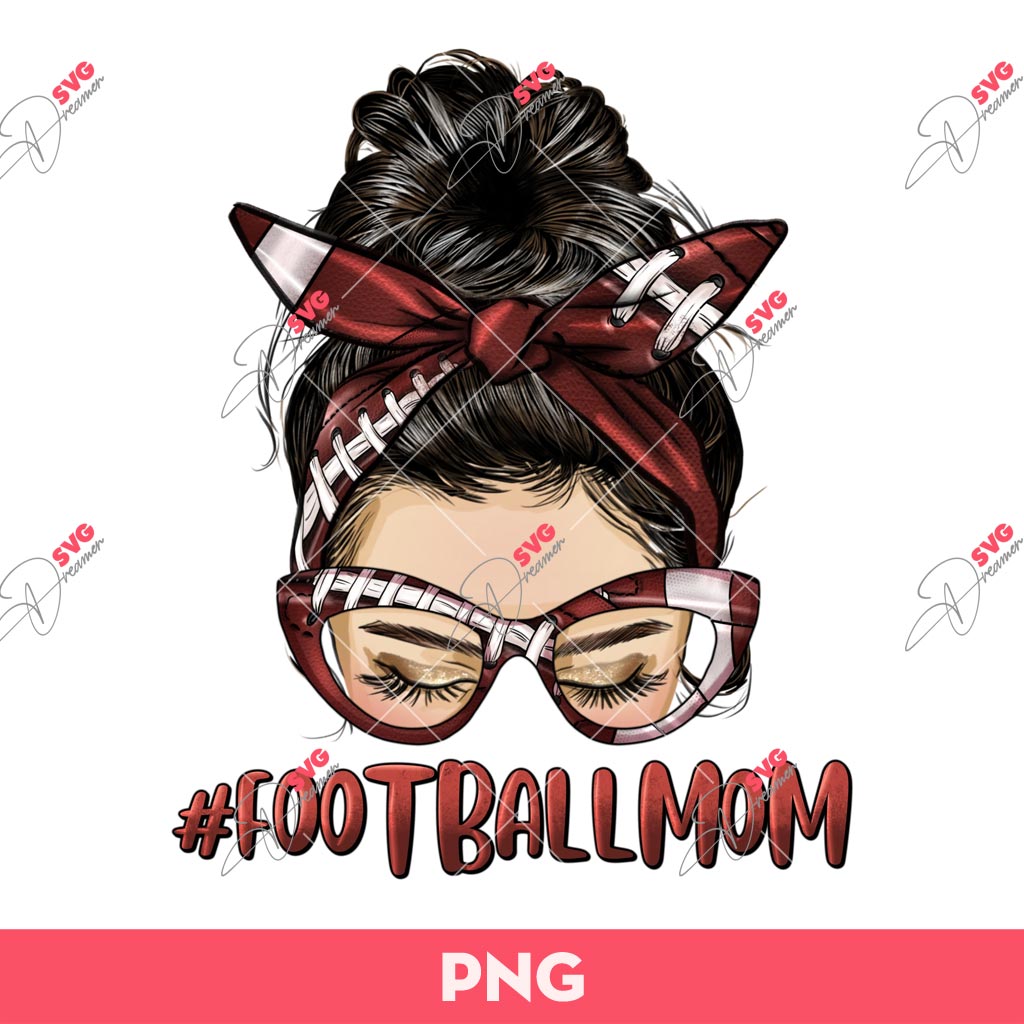 Messy Bun Football Mom PNG, Football Mom PNG
