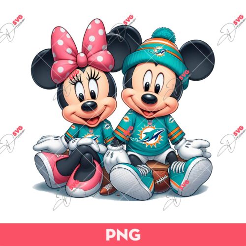 Mickey Minnie Miami Dolphins Fans PNG, Disney Mouse Miami Dolphins Football PNG