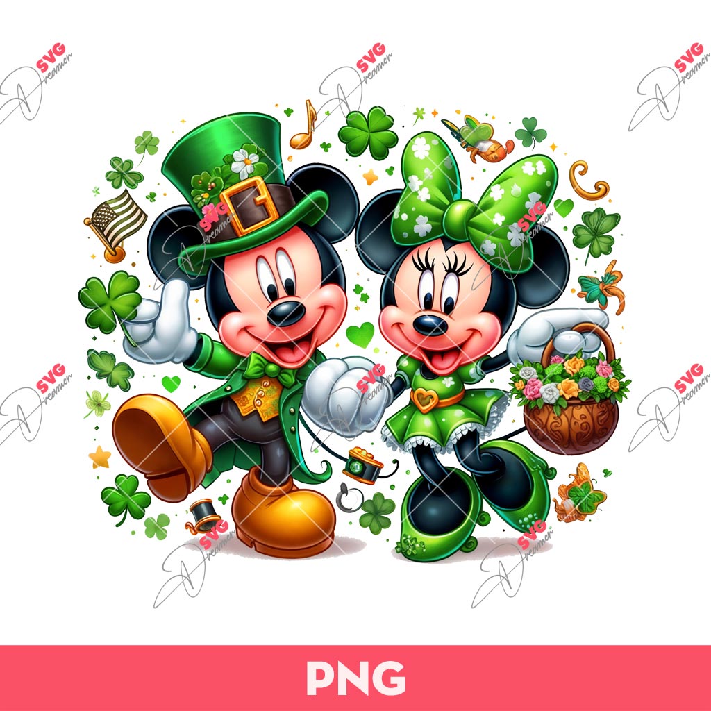 Mickey Minnie St Patrick's Day PNG, Disney St Patrick's Day PNG, Shamrock Mickey Minnie PNG