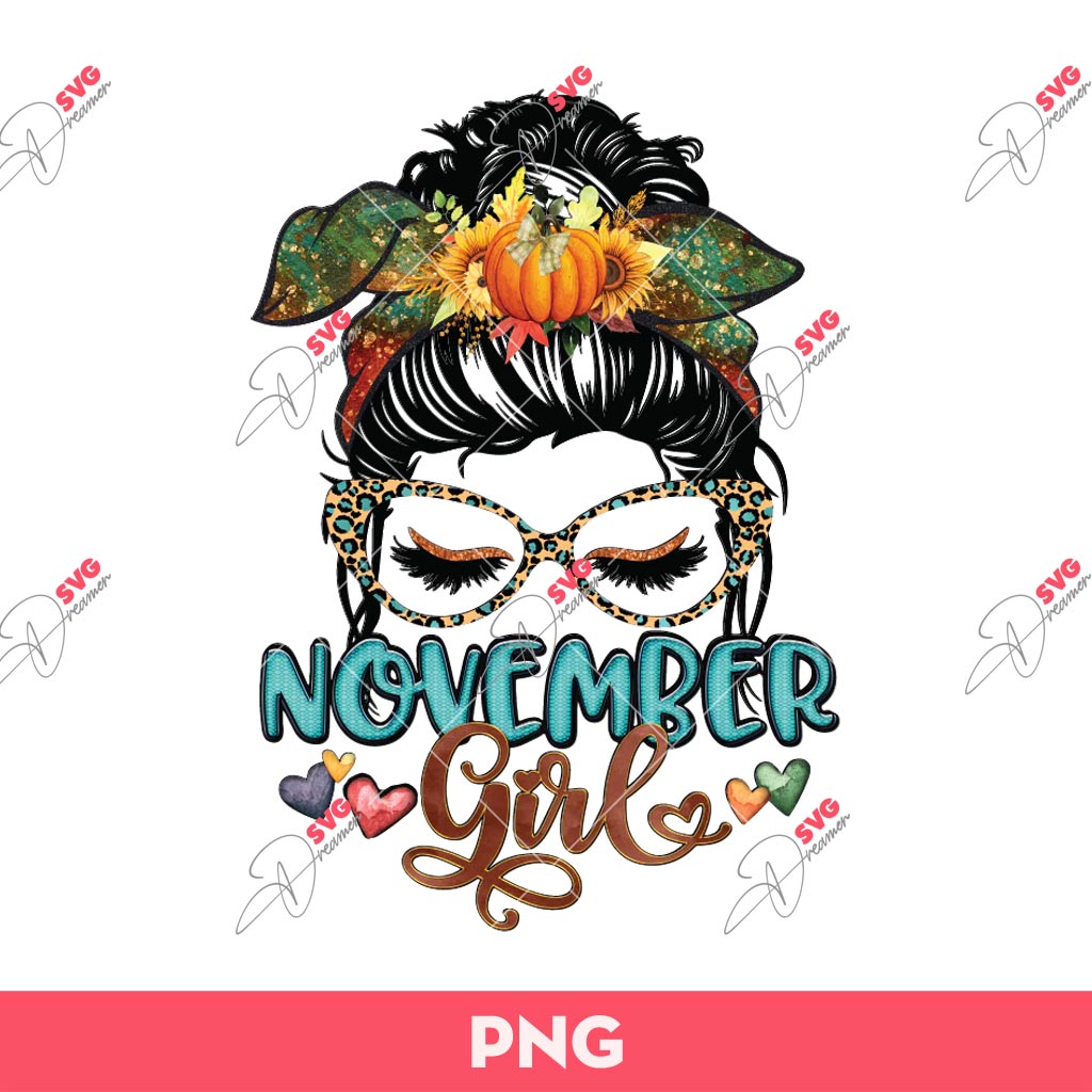 November Girl PNG, Messy Bun November Girl PNG