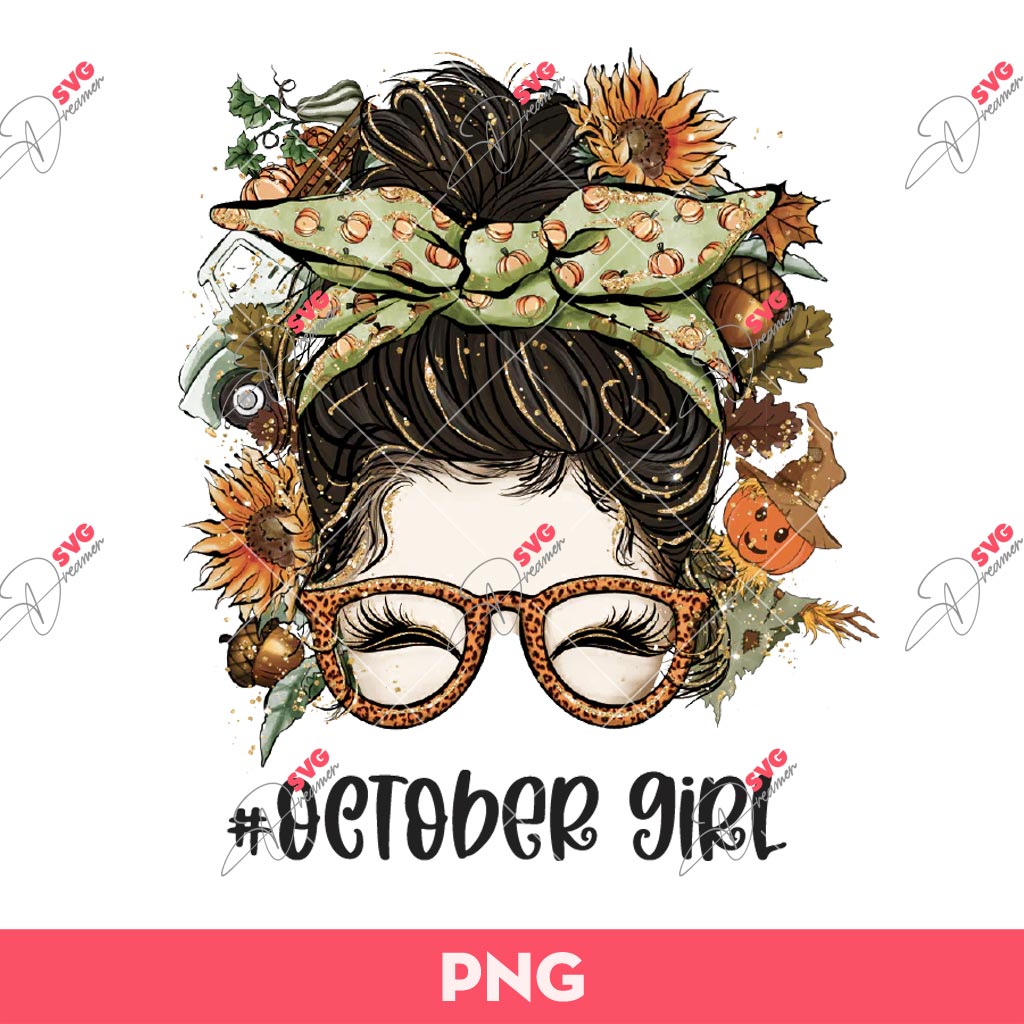 October Girl PNG, Messy Bun October Girl PNG