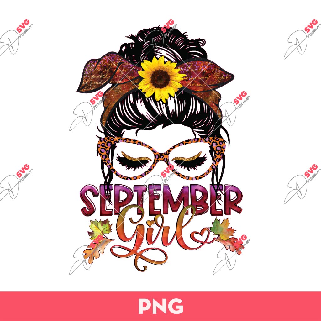 September Girl PNG, Messy Bun September Girl PNG