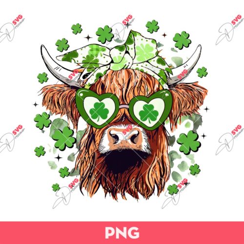 St Patrick's Day Highland Cow PNG, Saint Patrick's Day Cow PNG, Lucky Shamrock St Patrick's PNG