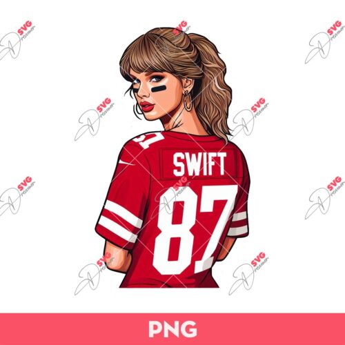 Taylor Swift In A Travis Kelce Kansas City Chiefs Jersey PNG, Taylor Swift PNG, Travis Kelce PNG