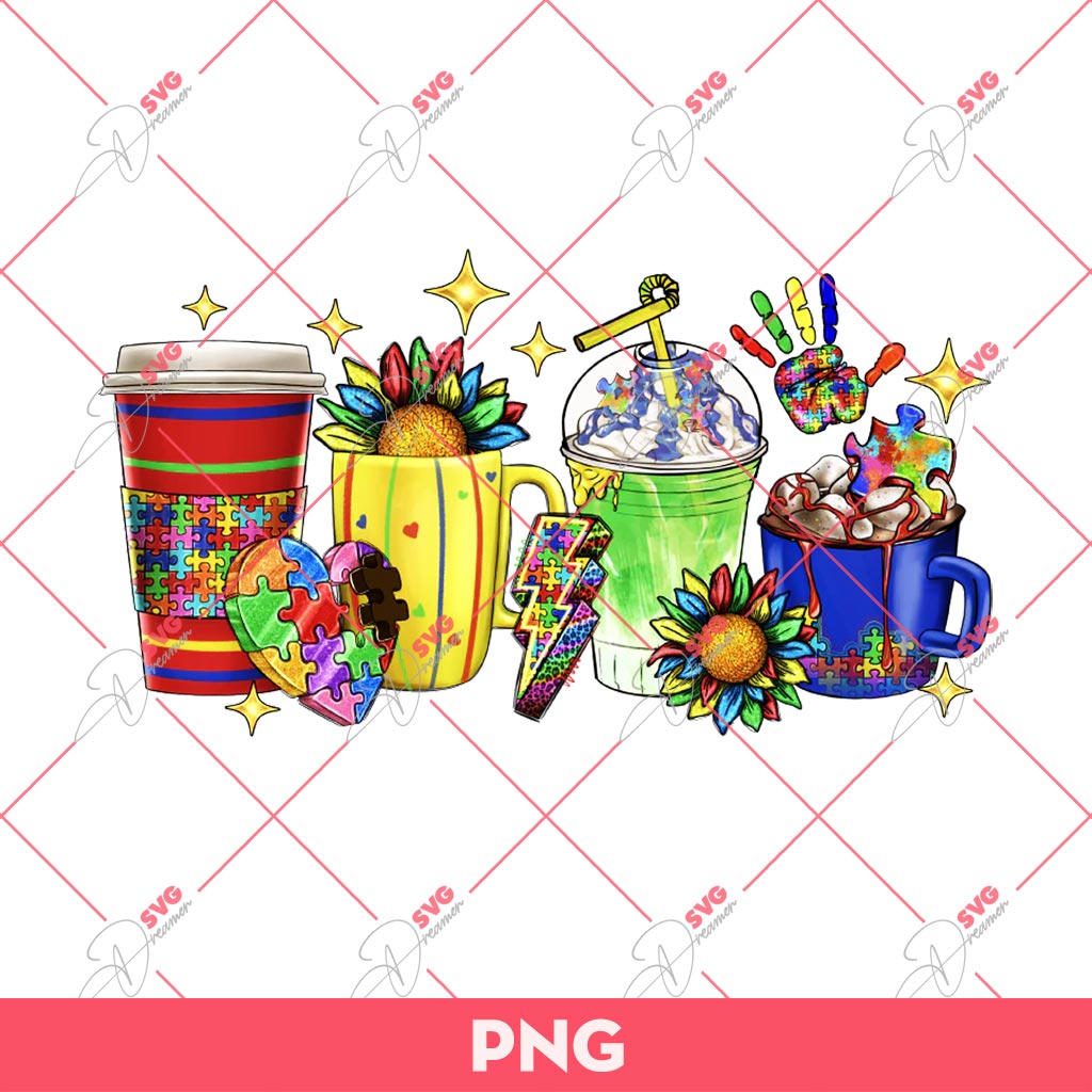 Autism Coffee PNG, Autism Awareness Coffee PNG