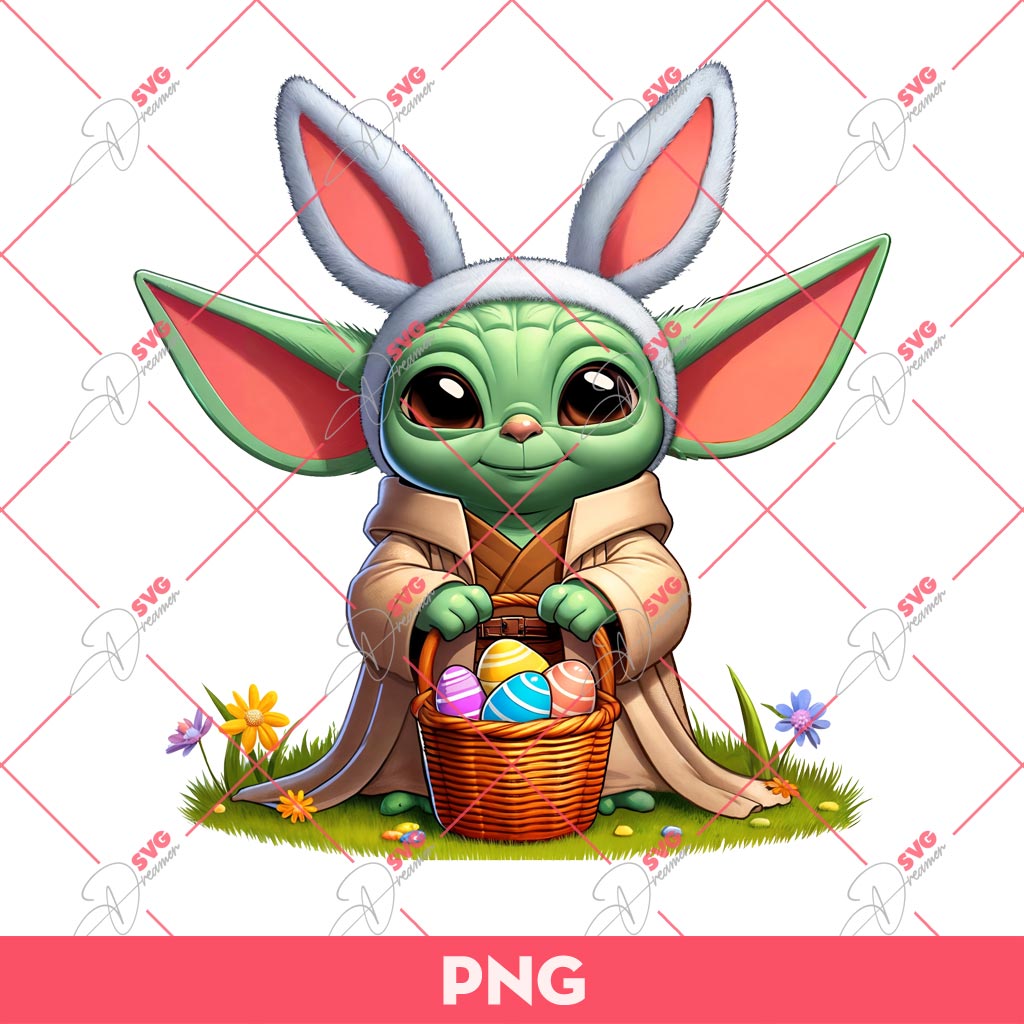 Baby Yoda Bunny Easter PNG, Star Wars Easter PNG, Yoda Starwars Easter Eggs PNG