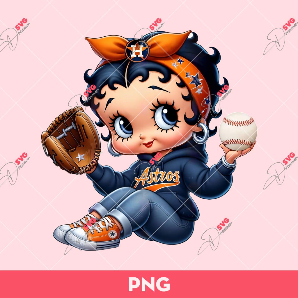 Betty Baseball Fan Houston Astros PNG, Betty Boop Baseball PNG, Betty Astros PNG