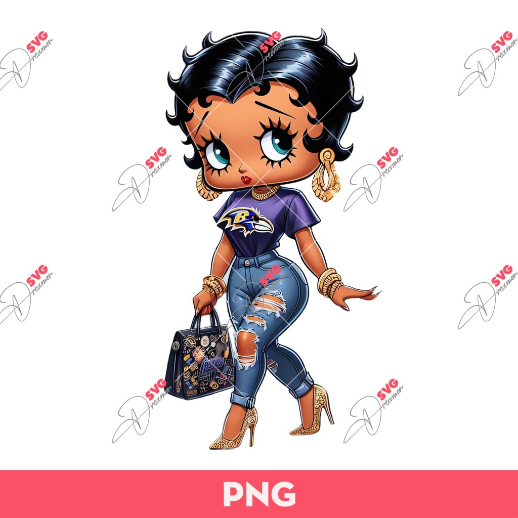 Betty Boop Ravens Fan PNG, Betty Baltimore Ravens Football PNG