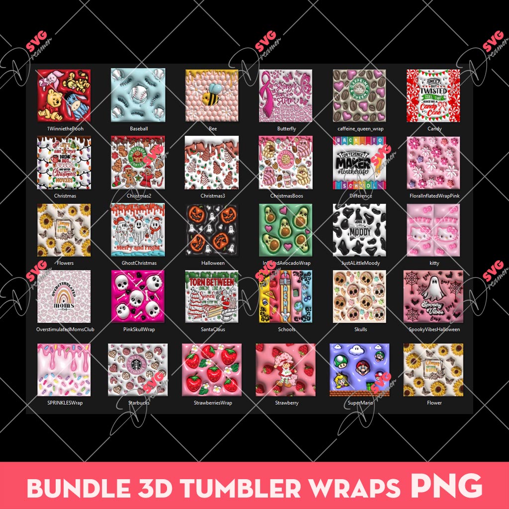 Bundle 3D Tumbler Wraps PNG, Bundle 3D Tumbler Template (Over 30 Designs)