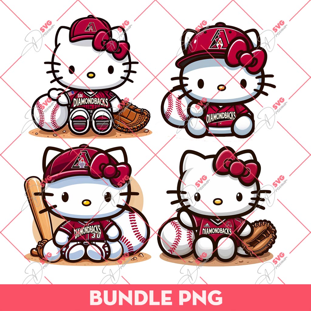 Bundle Hello Kitty Arizona Diamondbacks Baseball PNG, Kitty Diamondbacks PNG, Kitty Baseball PNG