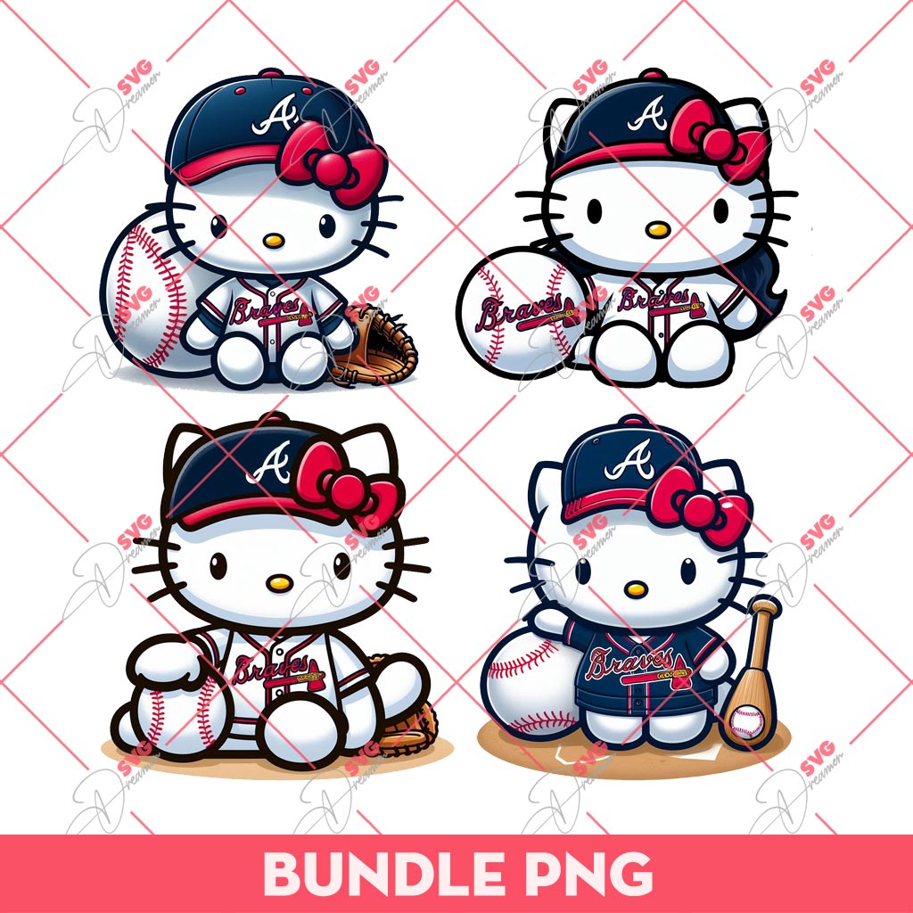Bundle Hello Kitty Atlanta Braves Baseball PNG, Kitty Baseball PNG, Kitty Atlanta Braves PNG