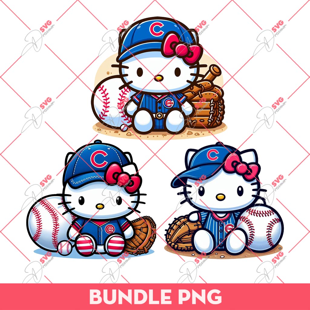 Bundle Hello Kitty Chicago Cubs Baseball PNG, Kitty Chicago Cubs PNG, Kitty Baseball PNG