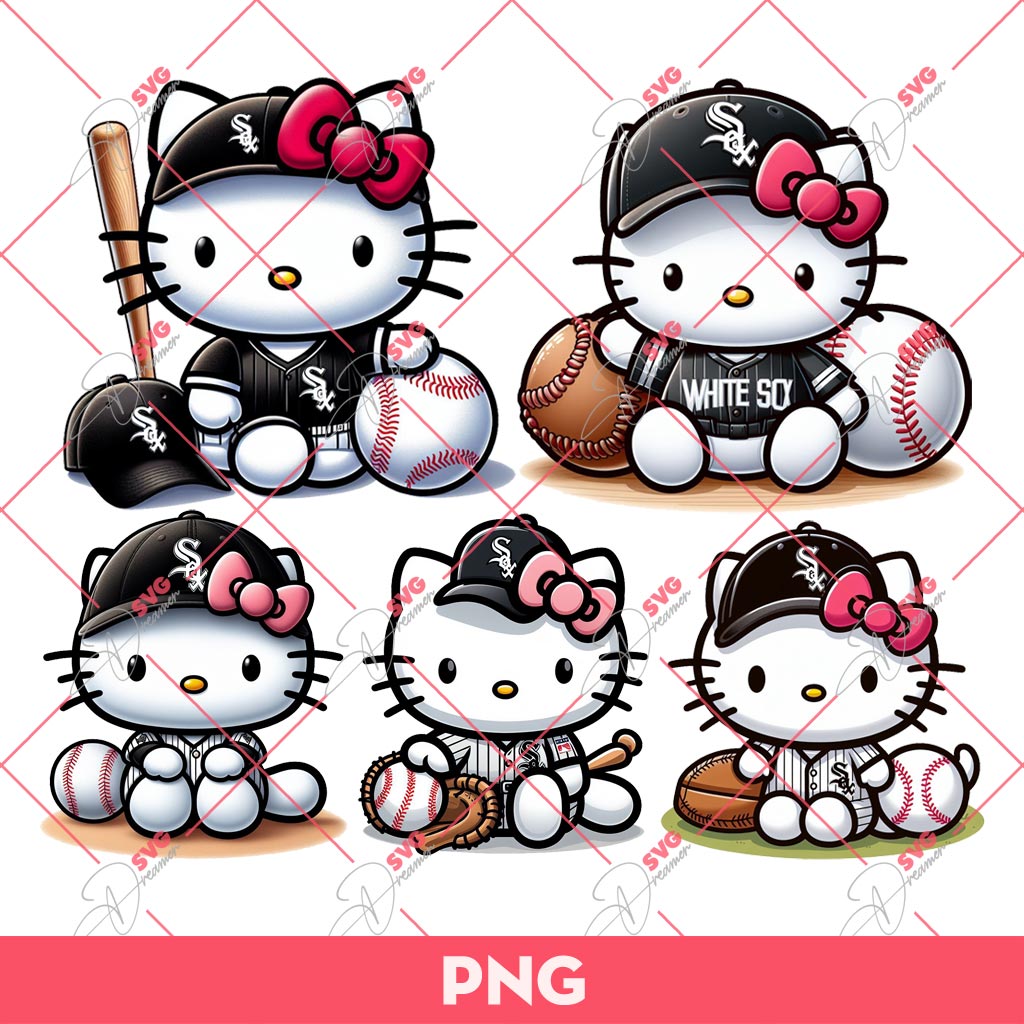 Bundle Hello Kitty Chicago White Sox Baseball PNG, Kitty Chicago White Sox PNG