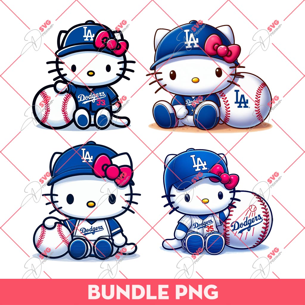 Bundle Hello Kitty Los Angeles Dodgers Baseball PNG, Kitty Baseball PNG, Kitty LA Dodgers PNG