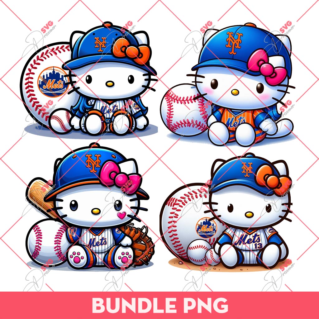 Bundle Hello Kitty New York Mets Baseball PNG, Kitty New York Mets PNG, Kitty Baseball PNG